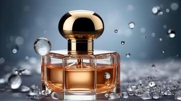 Luxury perfume bottle in the snow photo