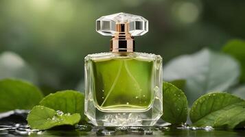 Luxury perfume bottle in the nature photo