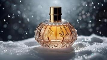 Luxury perfume bottle in the snow photo