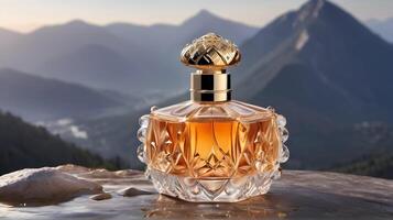 Luxury perfume bottle in the nature photo