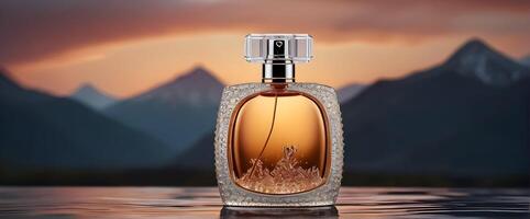 Luxury perfume bottle in the nature photo