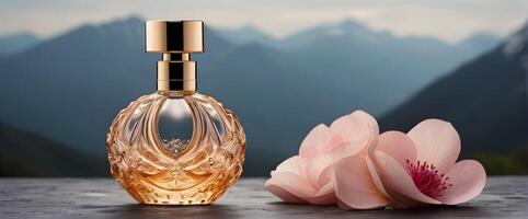 Luxury perfume bottle in the nature photo