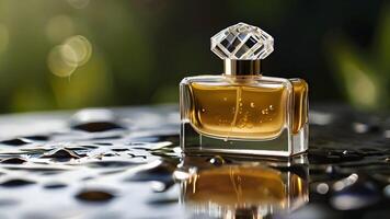 Luxury perfume bottle in the nature photo