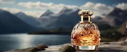 Luxury perfume bottle in the nature photo