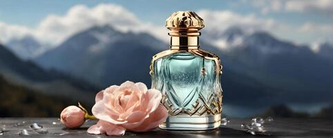 Luxury perfume bottle in the nature photo