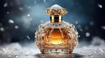 Luxury perfume bottle in the snow photo