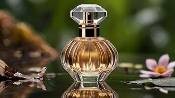 Luxury perfume bottle in the nature photo