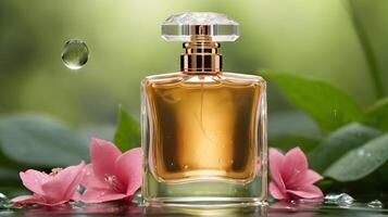 Luxury perfume bottle in the nature photo