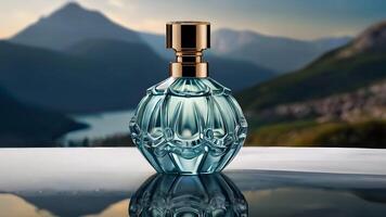 Luxury perfume bottle in the nature photo