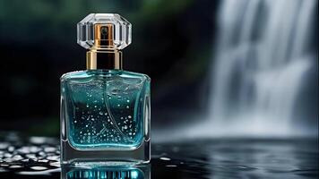 Luxury perfume bottle in the nature photo