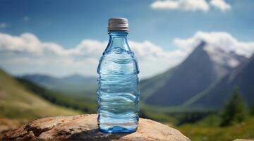 botella de agua en el montañas foto