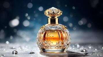 Luxury perfume bottle in the snow photo