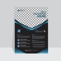 Creative business flyer layout with graphic elements and black background and blue gradient color accents. vector