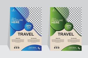 Travel business flyer design template with two colours vector