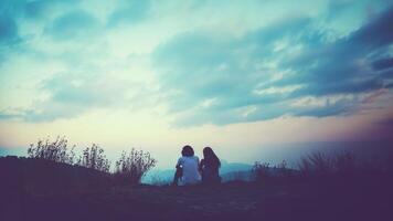 Natural background Couples lovers. The sun rises in the morning on the mountain. thailand doi inthanon photo