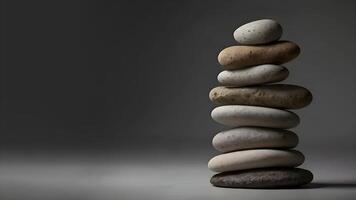 Stack of pebble stones on a dark grey background, balance and harmony image concept photo