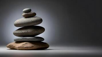 Stack of pebble stones on a dark grey background, balance and harmony image concept photo