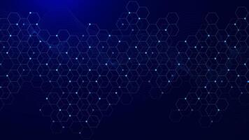 Abstract geometric with hexagon pattern and glowing particles. Molecule structure, communication, science and technology concept. vector