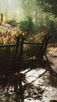 oud houten hek en wandelpad door bos video