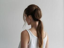 portrait of a young beautiful girl in a white T-shirt photo