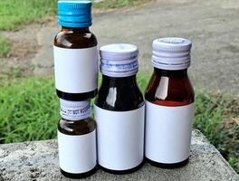 Medicine bottle brown color with a blank label for mockup or presentation mockup collection photo