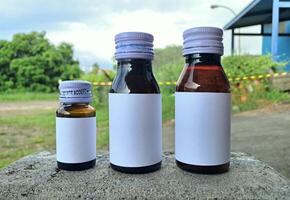 Medicine bottle brown color with a blank label for mockup or presentation mockup collection photo