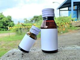 Medicine bottle brown color with a blank label for mockup or presentation mockup collection photo