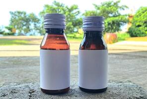 Medicine bottle brown color with a blank label for mockup or presentation mockup collection photo