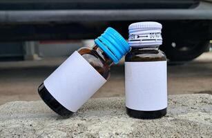 Medicine bottle brown color with a blank label for mockup or presentation mockup collection photo