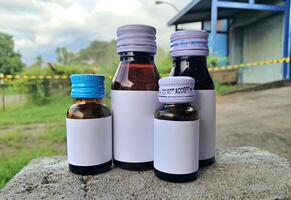 Medicine bottle brown color with a blank label for mockup or presentation mockup collection photo