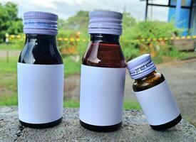 Medicine bottle brown color with a blank label for mockup or presentation mockup collection photo