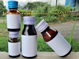 Medicine bottle brown color with a blank label for mockup or presentation mockup collection photo