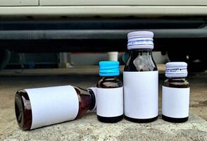 Medicine bottle brown color with a blank label for mockup or presentation mockup collection photo