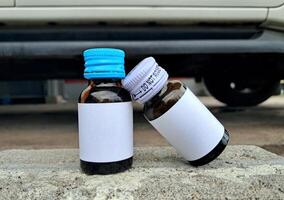 Medicine bottle brown color with a blank label for mockup or presentation mockup collection photo