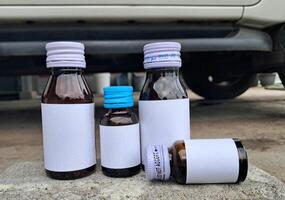 Medicine bottle brown color with a blank label for mockup or presentation mockup collection photo