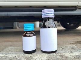 Medicine bottle brown color with a blank label for mockup or presentation mockup collection photo