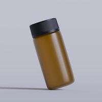 Realistic 3d pill brown bottle without label mockup 3d rendering photo