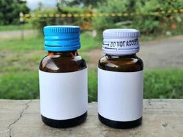 Medicine bottle brown color with a blank label for mockup or presentation mockup collection photo