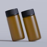 Realistic 3d pill brown bottle without label mockup 3d rendering photo