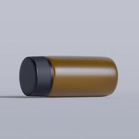 Realistic 3d pill brown bottle without label mockup 3d rendering photo