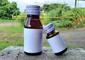 Medicine bottle brown color with a blank label for mockup or presentation mockup collection photo