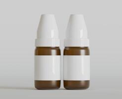 Amber glass dropper bottle mockup on gray background, 3d rendering. 3D Illustration photo