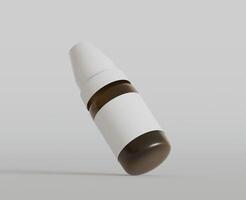 Amber glass dropper bottle mockup on gray background, 3d rendering. 3D Illustration photo
