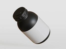 negro el plastico botella con blanco etiqueta en blanco fondo, 3d representación. foto
