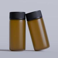 Realistic 3d pill brown bottle without label mockup 3d rendering photo