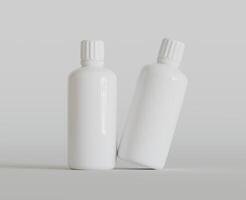 blanco blanco redondo suplementos, medicina botella con negro estriado tapa para belleza o sano producto. aislado en blanco antecedentes con sombra. Listo a utilizar para paquete diseño. ilustración. foto