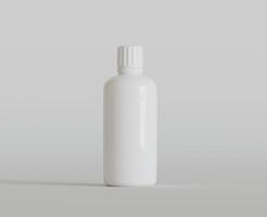 Blank white round supplements, medicine bottle with black grooved lid for beauty or healthy product. Isolated on white background with shadow. Ready to use for package design. illustration. photo