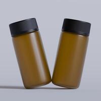 Realistic 3d pill brown bottle without label mockup 3d rendering photo