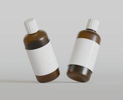 Medicine bottle mockup brown color realistic render photo