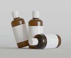 Medicine bottle mockup brown color realistic render photo